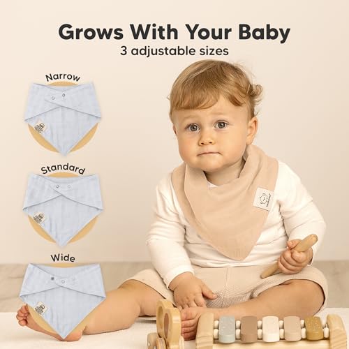 8-Pack Muslin Baby Bibs for Boys, Girls - Muslin Bandana Drool Bibs for Baby Girl & Boy, Drooling Newborn, Teething Toddler, Infant 0-36 Months, 100% Cotton Extra Absorbent & Soft (Dew)4