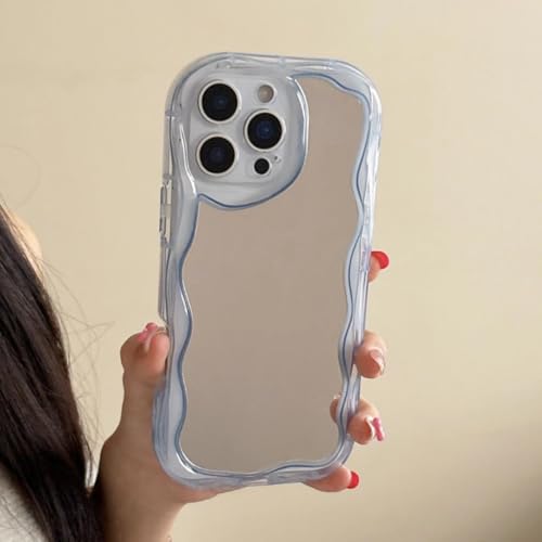 Coque de luxe ondulée pour iPhone 15 Plus finition miroir bleu en TPU