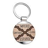 Elegante llavero de la bandera del imperio español, símbolo de los tercios españoles, fabricado en madera natural de haya y la parte trasera de metal.