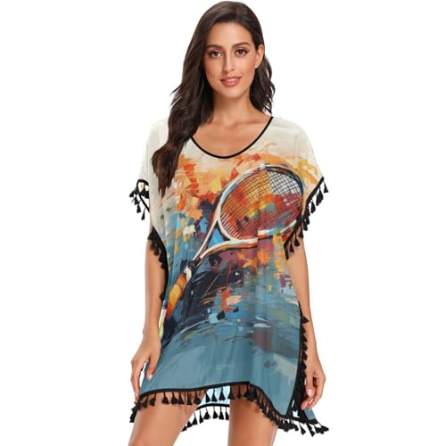 Bikini cover up robe de plage mousseline bleu feu aquarelle pour femmes
