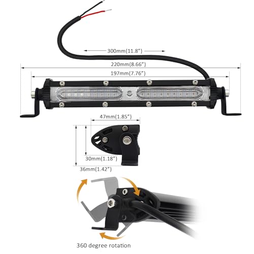 Ultra Slim Single Row Red LED Offroad Driving Fog Lights Bar Red Hunting Fishing Lights 2Pcs 7Inch Waterproof Auxiliary Work Lights Grille Lights Bar fit for Fish Pig Deer Truck Trator ATV Boat Cars by STDYSUN - Used condition - Image 2