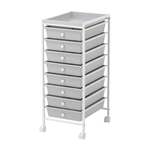 イーサプライ 引き出しワゴン 8段 サイドワゴン チェスト 書類 収納 A4 キャスター付き 幅32cm 奥行38cm 高さ76cm グレー EEX-HR11