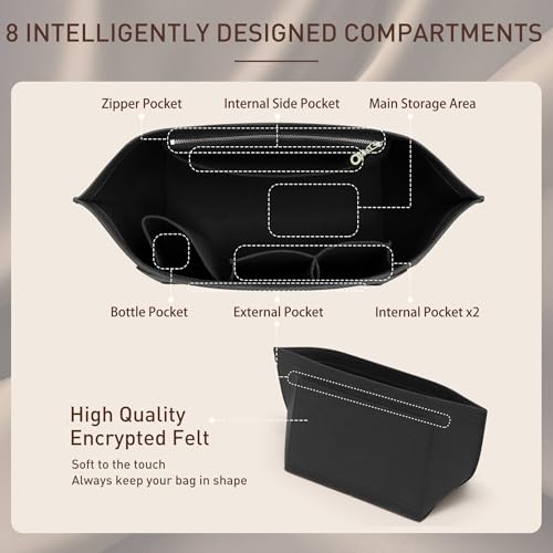 Image of Doxo Longchamp Large Purse Organizer Insert, Bag Organizer with Cup Holder, Felt Zipper Long Champ Bag Organizer Insert Compatible with le pliage Tote Handbags and More (L,Black)