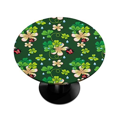 St. Patrick's Day Round Fitted Tablecloth Green Clover Round Table Cover with Elastic Waterproof Wipeable Polyester Circle Outdoor Table Cloths for Party Patio Holiday Decor Fit for 40"-44" Tables by Pardick - Used condition - US$11.00