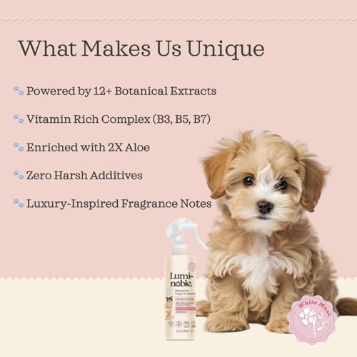 Sensitive Dog Deodorizing Spray Perfume, Oatmeal Formula Pet Cologne,Hypoallergenic Detangler Spray, Alcohol Free, Pet Odor Neutralizer for Puppies, White Musk Scent to Refresh The Skin and Coat, 8oz
