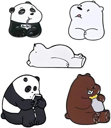 5pcs Cute Panda Bear Enamel Pin Novelty Cartoon Brooch Anime Pins for Women Girls Children Gift