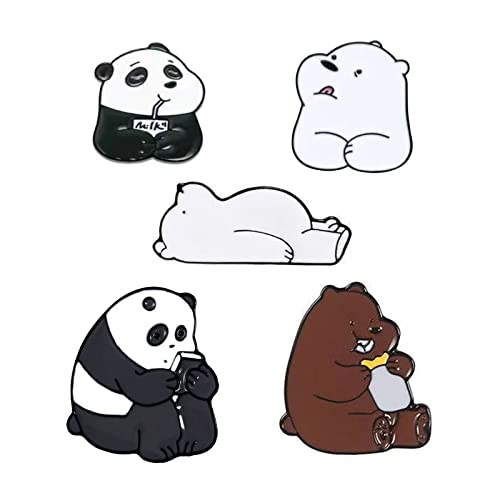 5Pcs Cute Panda Bear Enamel Pin Novelty Cartoon Brooch Anime Pins For Women Girls Children Gift #TOP23
