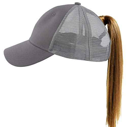 Muryobao Women's Ponytail Baseball Cap Messy High Bun Adjustable Plain Trucker Dad Hat, Mesh-light Grey, One size