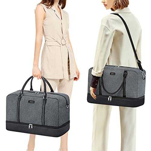 Image of IBFUN Weekender Bags for Women, 21 inch Weekender Travel Bag, Travel Duffle Bag Carry on Overnight Duffel Bag 3PCS, B1-Grey, Large, Expandable Weekender Bag With Back Side Luggage Sleeve and Adjustable