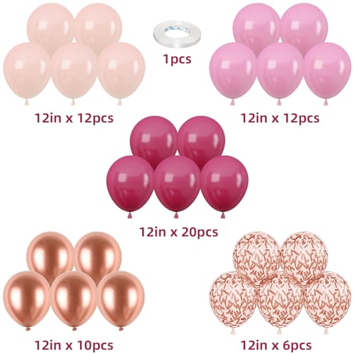 Image of Pink Rose Gold Balloons - 60pcs 12inch Confetti Helium Latex Balloons for Arch Birthday Decorations Bridal Shower Wedding Bachelorette