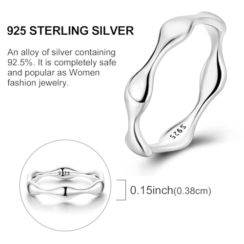Hapour 925 Sterling Silver Ring for Women, Simple Statement Eternity Rings Modern Geometric Everyday Unique Wedding Band Stackable Rings 6-94