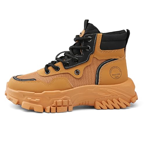 GSIGUL Men's Hiking Boots Outdoor Work Ankle Boots Casual Walking Shoes High Top Fashion Chunky Sneakers