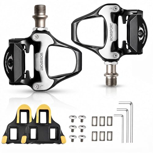 WOWSPORT Road Bike Pedals - Lightweight Clipless Bicycle Pedals with Cleats Sealed Bearing 9/16 Aluminum Alloy Easy Clip in & Out Compatible with 3-Bolt Cycling Shoes
