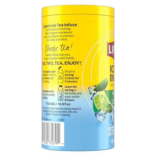 Image of Lipton Ice Tea Infuse Green Tea Citrus Cold Brew Tea Bags for On-The-Go or At Home 10 Tea Bags (Pack of 9)