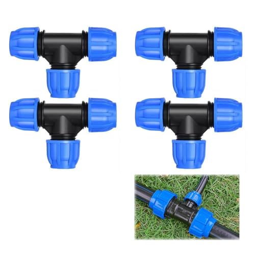 Raccordi a T a Compressione,raccordi per tubo irrigazione,raccordi per tubo irrigazione, 20mmx20mmx20mm–Raccordo Idraulico in PP PN16 per Tubi PE80 e PE100, Set da 4