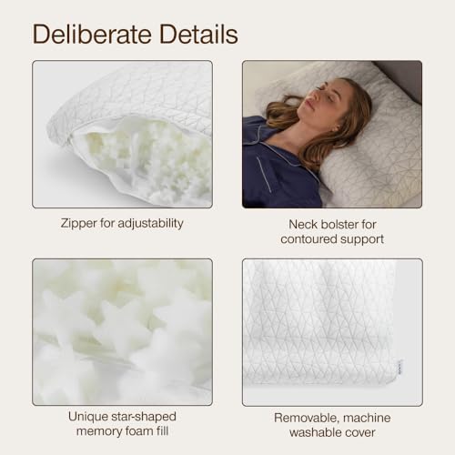Image of Coop Home Goods Adjustable Orthopedic Pillow Queen, Ergonomic Cervical Neck Support, Memory Foam Pillows for Side & Back Sleepers, Breathable, Washable Cover, GREENGUARD & CertiPUR-US Certified