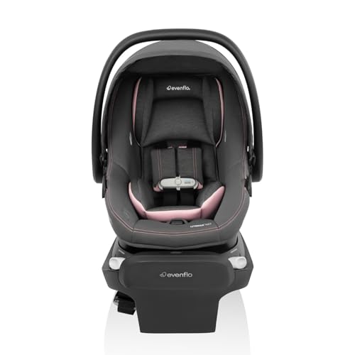 Image of Evenflo Revolve180 LiteMax NXT Rotating Rear-Facing Lightweight Preemie and Infant Car Seat 3-30lbs with Green & Gentle. Easy Install with Base (Primrose Pink)