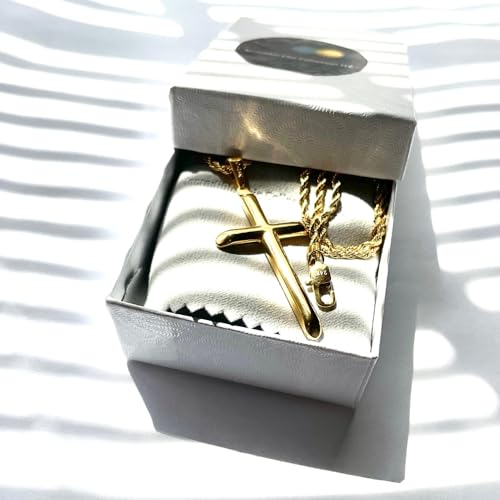 24K Diamond-Cut Miami Cuban Rope Chain Necklace with Cross Pendant – 2mm, Available in Gold-Plate 18”, 20”, 22”, or 24” Lengths2