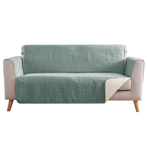 Image of Sage Blue Loveseat Covers for 2 Cushion Couch, Water Repellent Slip Covers for Sofa, Washable Love Seat Quilted Couch Covers, Pet Friendly Loveseat Slipcovers (Loveseat 48 inch, Sage Blue)