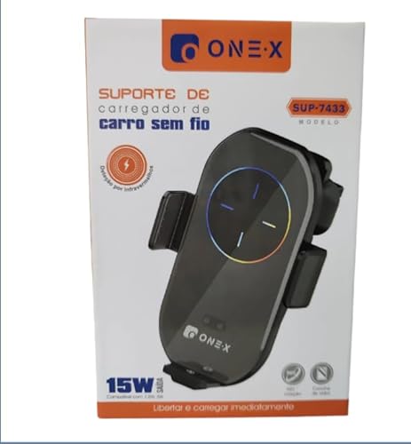 Suporte Veicular Wireless para Smartphone com Carregamento Rápido, Base Ajustável, Preto