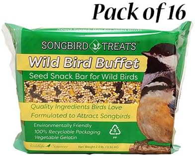 Wild Bird Buffet Seed Cakes, Bulk Pack of 16 – 2 lb. Each, Individually Wrapped – Premium Blend of Millet, Corn, Peanuts & Sunflower Seeds – for Platform, Tray & Suet Feeders, Backyard Bird Food