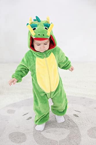 TONWHAR Unisex-Baby Costume Jumpsuit Pajama Cartoon Dog Dinosaur Outfit Toddler's Romper (Green Din