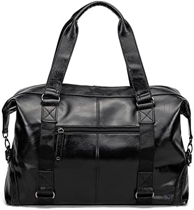 Large Capacity Leather Duffle Bag for Travel Oversized Carry On Overnight Weekender Bag for Men (Black) 1 Large Capacity Leather Duffle Bag for Travel Oversized Carry On Overnight Weekender Bag for Men (Black)