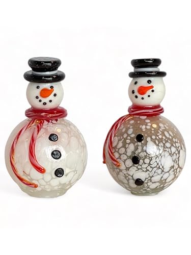 Gift Essentials Blown Glass Snowmen Salt and Pepper Shakers - White
