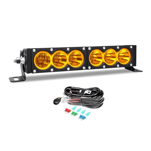 Willpower 12 inch Single Row Amber LED Light Bar 60W 4x4 Off Road Light Bar Flood Beam LED Work Light Truck UTV 4x4 Cars SUVs ATVs Boats Fog Driving Light with Wiring Harness kit
