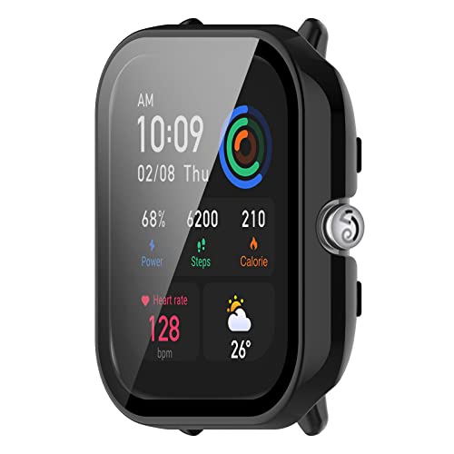 Fitturn For Amazfit Gts 4 Mini Case Screen Protector Case Cover Plating Process Colorful [Pc + Tempered Film] Full Shockproof Case Guard Thin Bumper Shell For Gts 4 Mini (Black,Clear,White) #TOP2