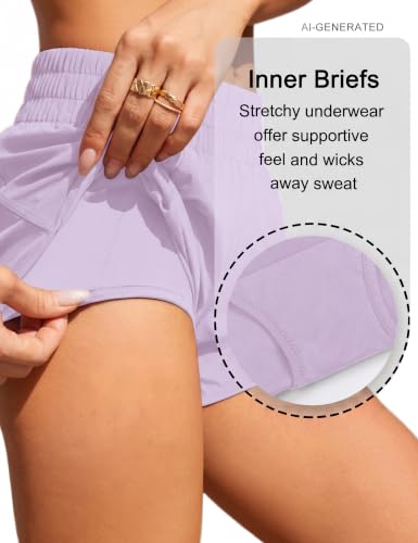 Image of BMJL Women's Athletic Shorts Running Workout Shorts Gym High Waisted Summer Short with Waistband Pocket | built-in liner,thick elastic waistband,split side,comfy fabric,zipper pocket,longer back,workout,athletic,curved back line