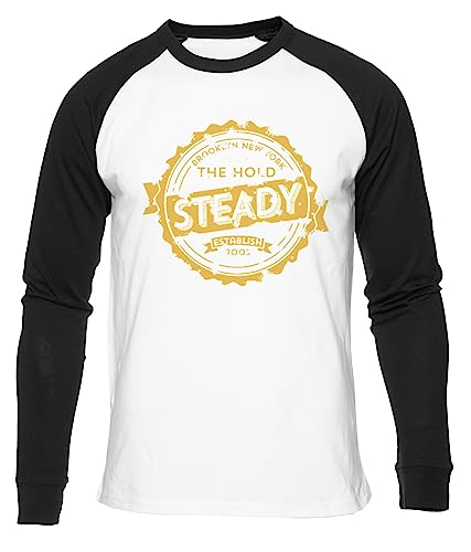 Hold Steady Maglietta da Baseball Unisex da Donna Uomo Bianca Girocollo Manica Lunga Cotone Organico Tee T-Shirt Unisex White