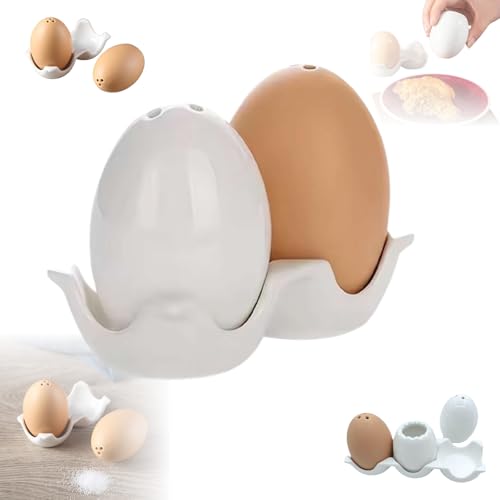 Ceramic Salt and Pepper Shaker Set, Novelty Egg Shaped Ceramic Set, Combined Kitchen Decor and Table Setting, Mini Egg Shaped Shakers, with Base