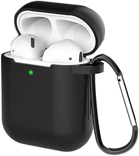 Viwind Silicone Case Cover for Airpods 1st 2nd with Carabiner,Protective Soft TPU Skin Case Waterproof Shockproof Cover [Front LED Visible] Compatible with Apple AirPods 1st 2nd (Black)
