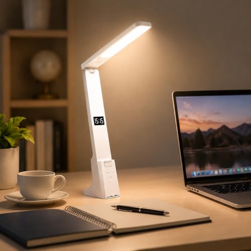 Image of One94Store SmartLite Foldable Desk Lamp - Built-in Digital Clock, Rechargeable LED Table Lamp with 1200mAh Battery,Touch Control Brightness, Lamp