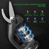 MQJIAZHI Akku Astschere, 40mm Elektrische Gartenschere mit 2 Akku 1300mAh, 900W Bürstenloser Motor, Doppelte Sicherheitsverriegelung, für Garten, Zweige, Sträucher, Stämme – Ansicht 4