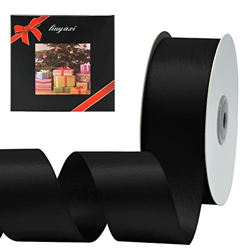 Image of Solid Color Double Faced Black Satin Ribbon 1-1 /2 inch X 25 Yards, Ribbons Perfect for Crafts, Wedding Decor, Bow Making, Sewing, Gift Package Wrapping and More