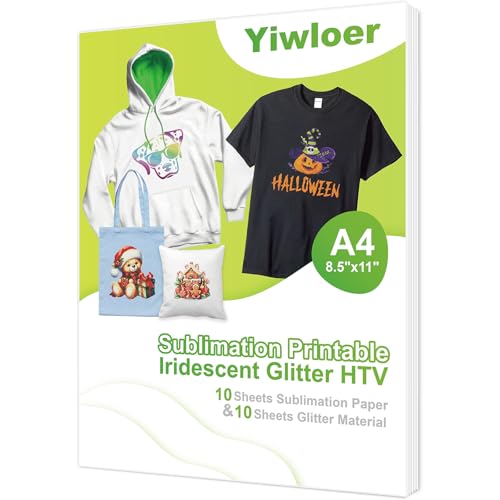 Yiwloer Sublimation Heat Transfer Paper, White Glitter Htv 10 Sheets,...