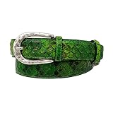 piton verde caracteristicas  ESPERANTO Cinturón de 3,5 cm en piel de pitón verde real con hebilla vintage y forro de nubuck (TAMANO 48-MISURA TOTAL 120 CM-CONEXION 105 CM)