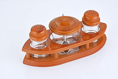 Image of Nabhya Complete Dining Table Set of Pickle Jars, Salt and Pepper Dispenser, Toothpick Holder and Spoon Holder(Wooden Look Design, Plastic) (FINE and Dine)