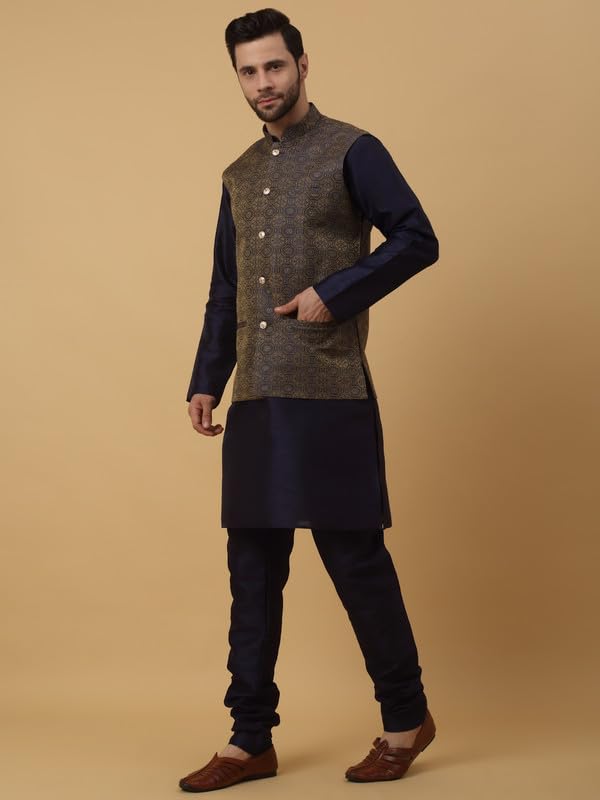 Men Silk Kurta Churidar With Jacquard Bandhani Silk Blend Nehru Jacket set, Ethnic Traditional Wear3