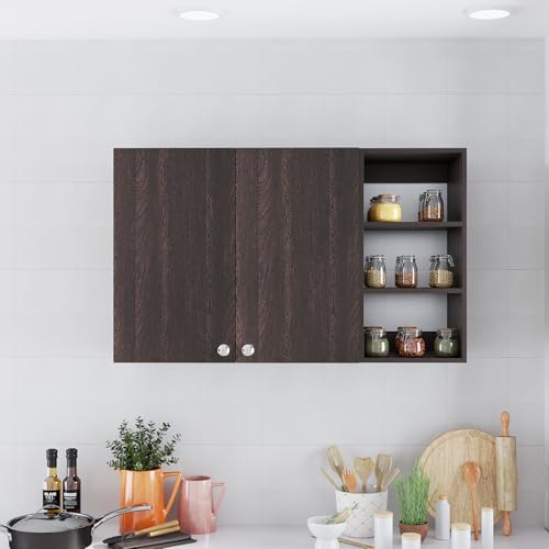 Image of FURNEASER Lismore Kitchen Storage Cabinet Rack Shelf Multipurpose Wooden Wall Mounted Spice Jar Shelves for Storage Organizer Containers Hanging Shelves with 2 Door (Wenge)