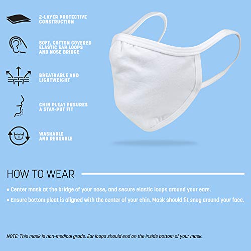 Gildan Adult Reusable Everyday 2-Layer Cotton Face Mask, Black (24 Pack), Adult: 5.75" X 8" (7" Ear Loops) #TOP1