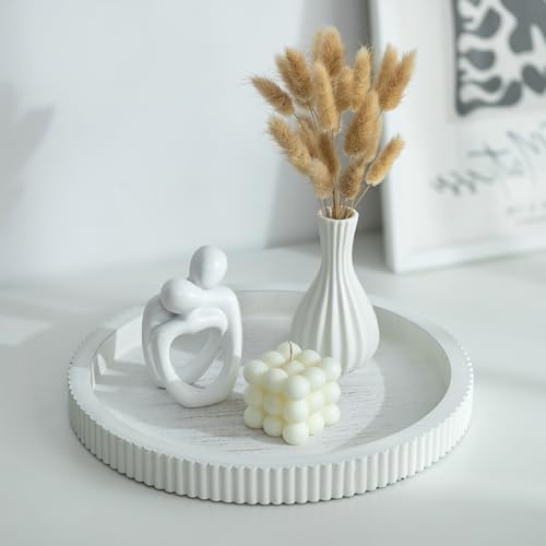 Hanobe Decorative Tray for Coffee Table: White Round Trays for Living Room Ottoman Centerpiece Home Decor 12" Modern Farmhouse Topper Dining Kitchen Island Tabletop Display by Hanobe - Image 2