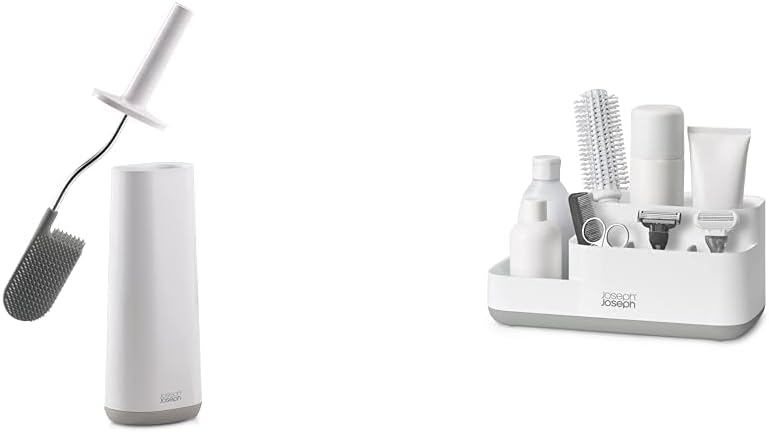 Joseph Joseph Flex - Smart Hygienic Silicone Toilet Brush with Holder Set and EasyStore - Bathroom Storage Caddy Organiser for Bathroom Accessories - Grey/White