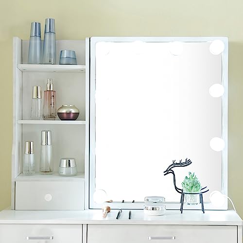 Xinhonglei White Vanity Set with Sliding Lighted Mirror, Modern Makeup Vanity Dressing Table with 5 Drawers and Cushioned Stool for Bedroom, Vanity Table Desk Dresser