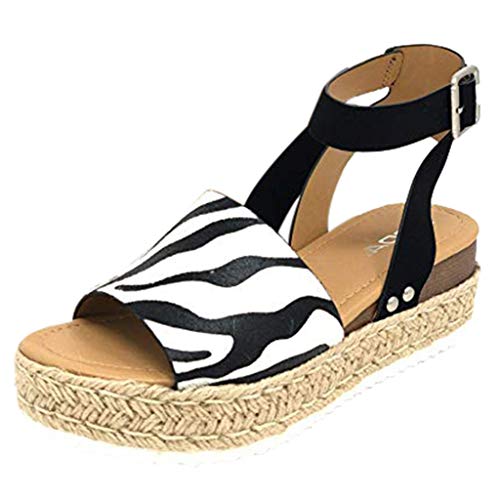 Logobeing Sandalias para Mujer Playa Zapatos de Verano Sandalias con Hebilla de Correa Leopardo Retro Sandalias Peep Toe Sandalias Romanas Chanclas de Damas (38, Negro2019)