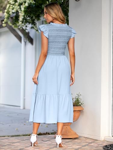 Simplee Womens Boho Maxi Dress Flutter Sleeve Summer Casual Smocked Waist A Line Flowy Tiered Dress with Pockets4