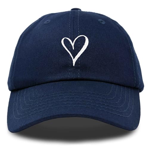 DALIX Hand Drawn Heart Hat Womens Embroidered Baseball Cap Navy Blue