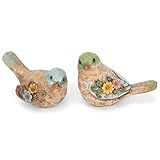 Napco Assorted Sitting Birds with Flowers 3 Inch Brown Resin Figurines (Set of 2)